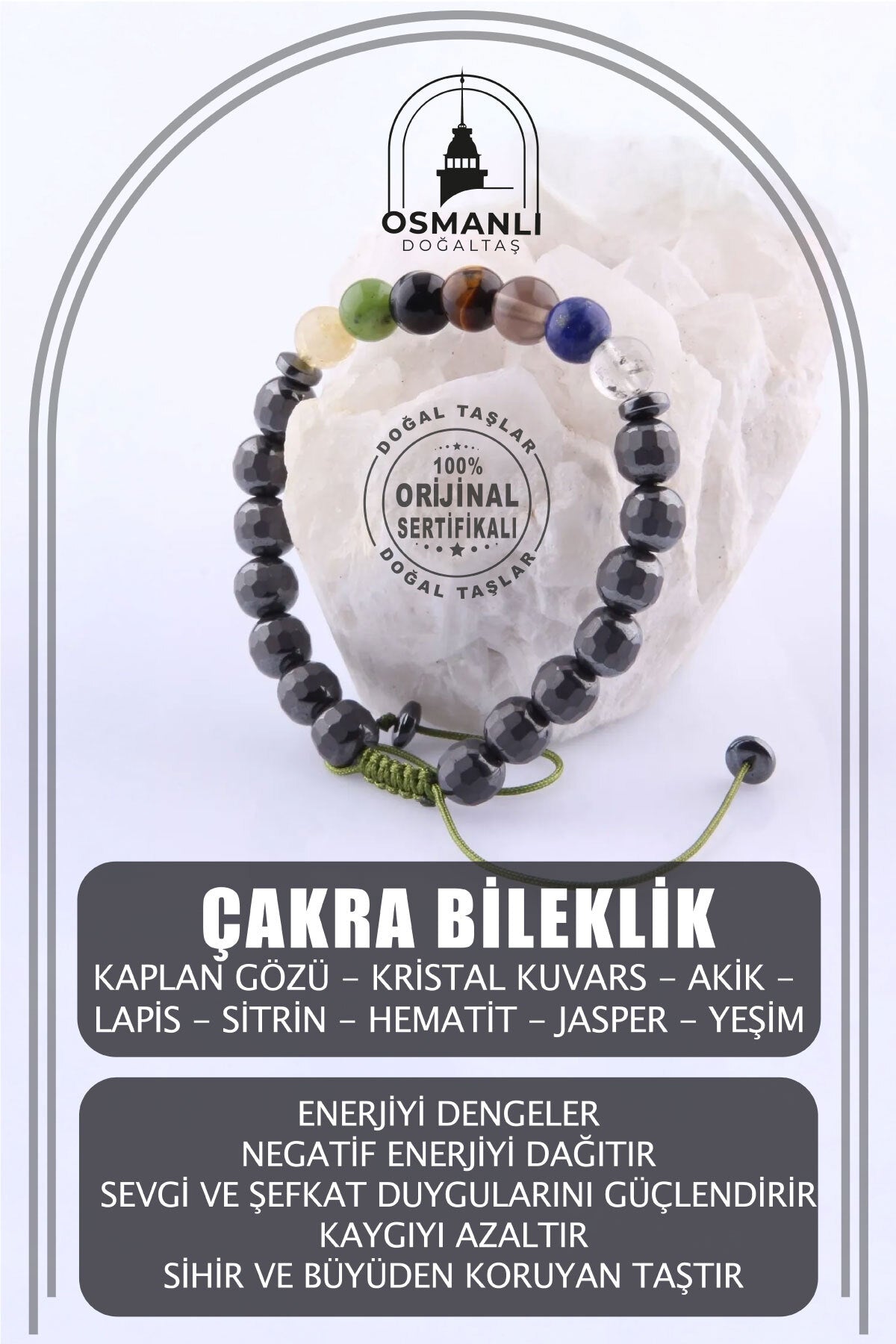 Sertifikalı Çakra Doğal Taş Makrome Bileklik - 8 Mm B763