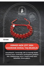 Kırmızı Akik 8mm Çift Sıra Makrome Doğal Taş Bileklik