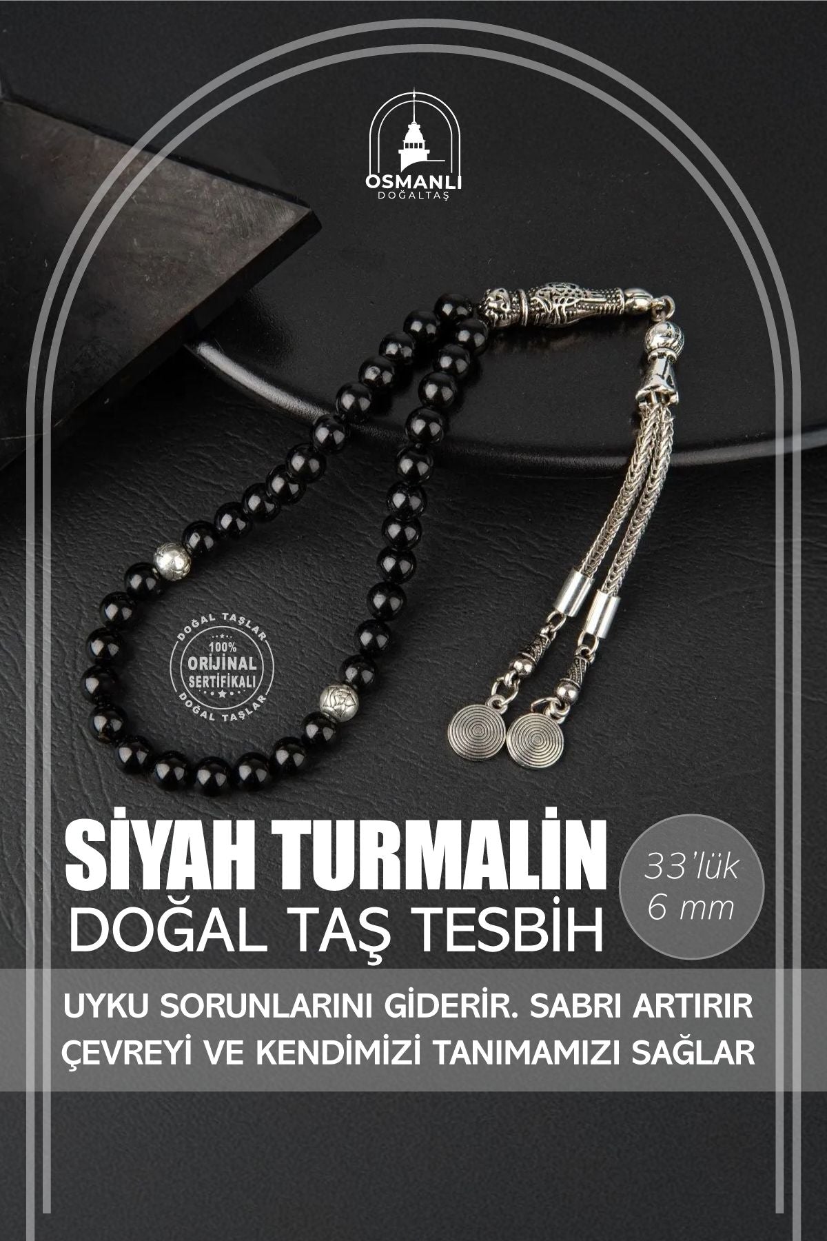 Siyah Turmalin Doğal Taş Tesbih 33lük - 6mm