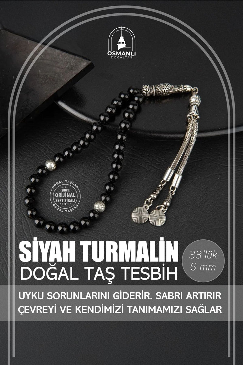 Siyah Turmalin Doğal Taş Tesbih 33lük - 6mm