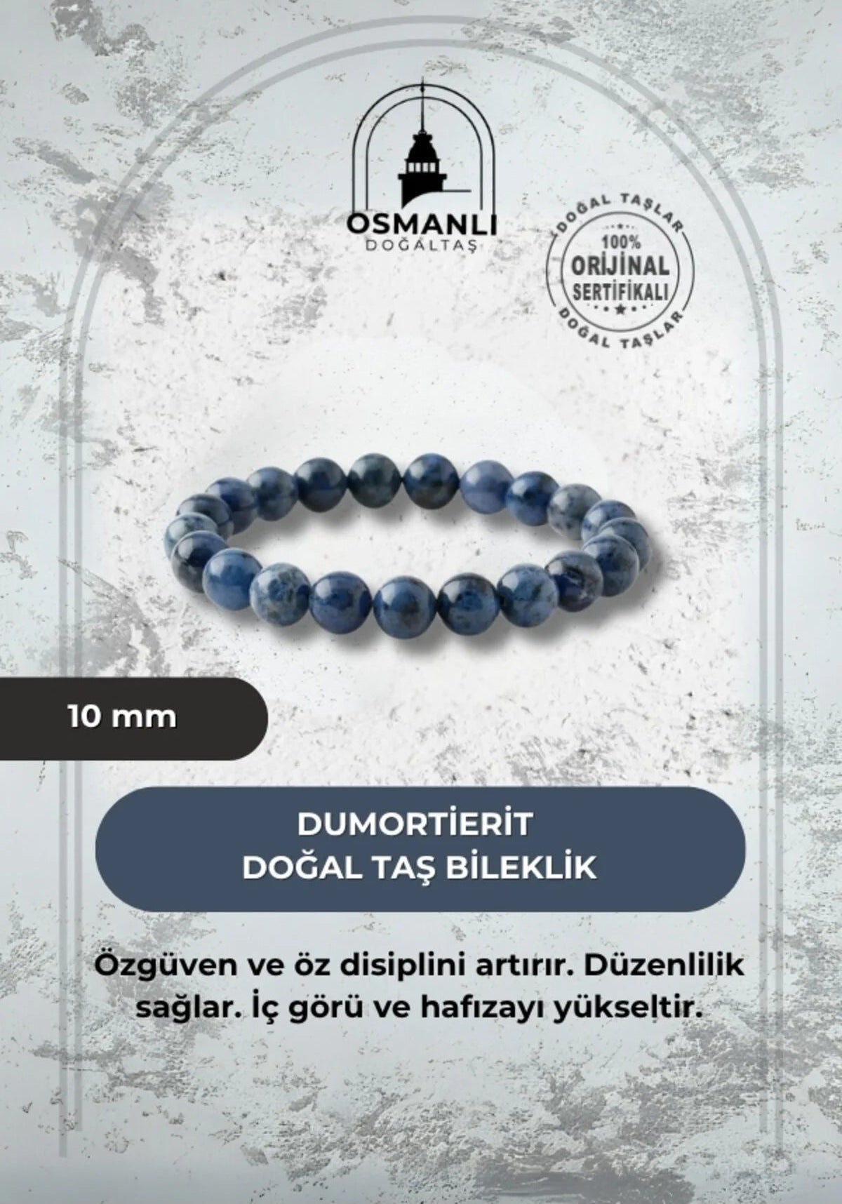 Dumortierit 10mm Doğal Taş Bileklik