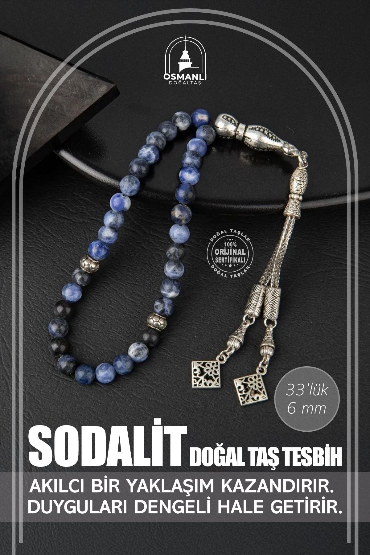 Sodalit Doğal Taş Tesbih 33lük - 6mm