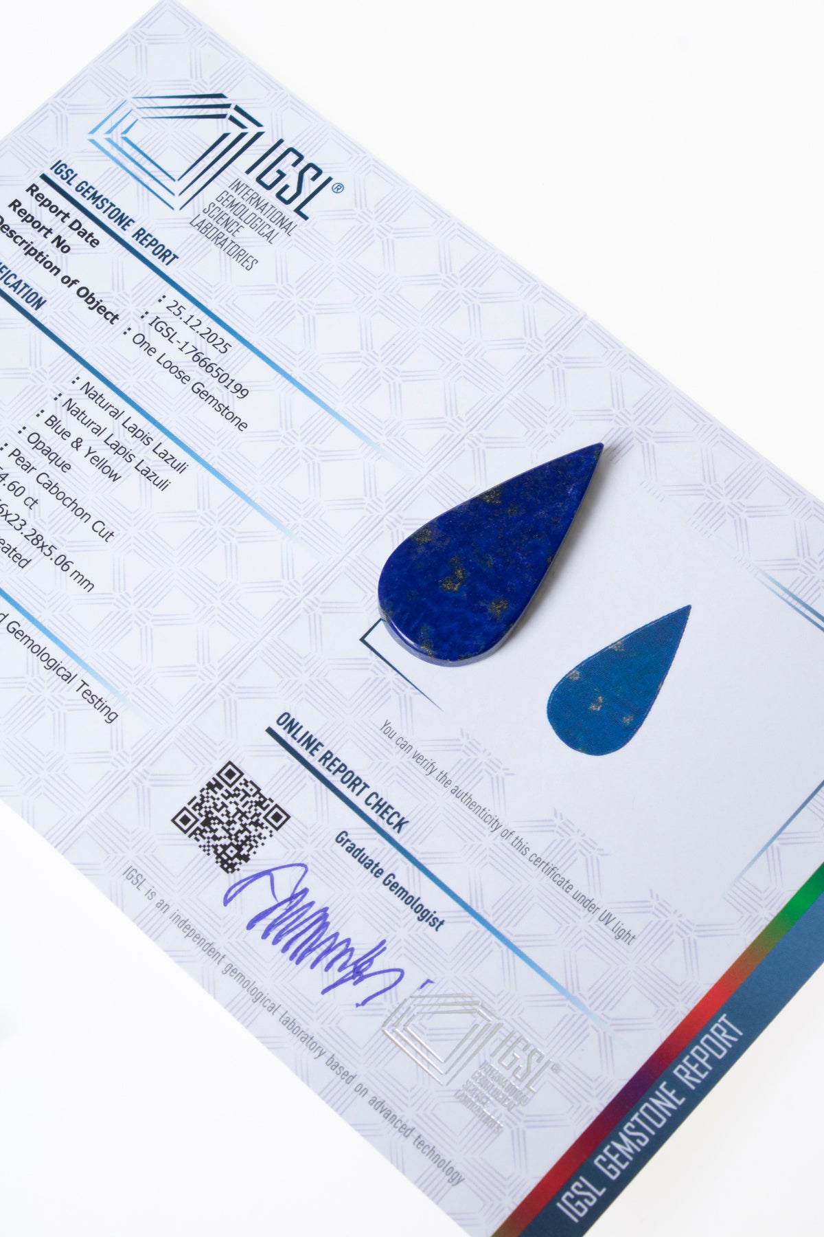 Sertifikalı Damla Lapis Lazuli Kabaşon (S.K:315)