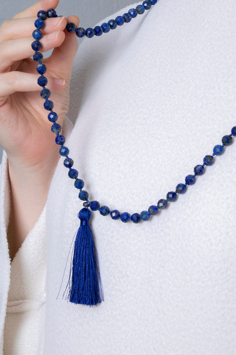 Sertifikalı Lapis Lazuli Elmas Kesim Fasetli Doğal Taş Tesbih Kolye 99luk - 8mm (SK:287)