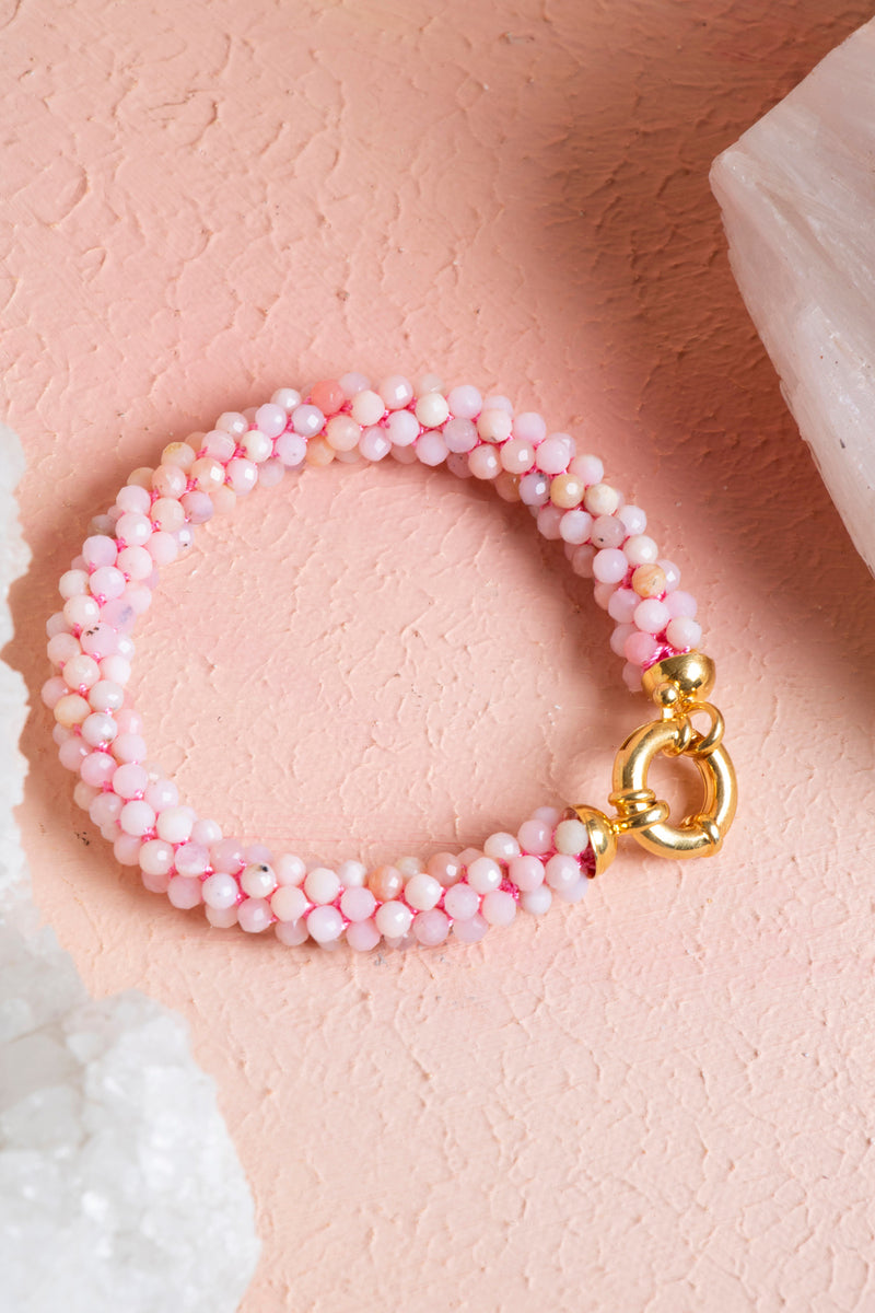 Sertifikalı El İşçiliği Örme Pembe Opal Gümüş Kapama Bileklik (SK:108)
