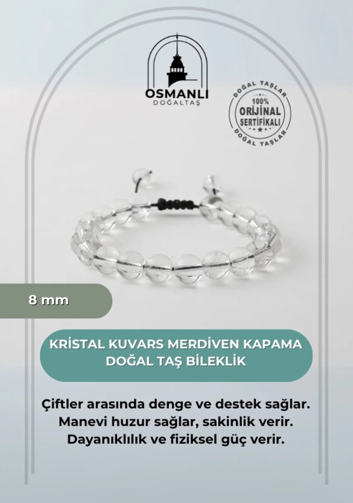 Kristal Kuvars 8mm Merdiven Kapama Doğal Taş Bileklik