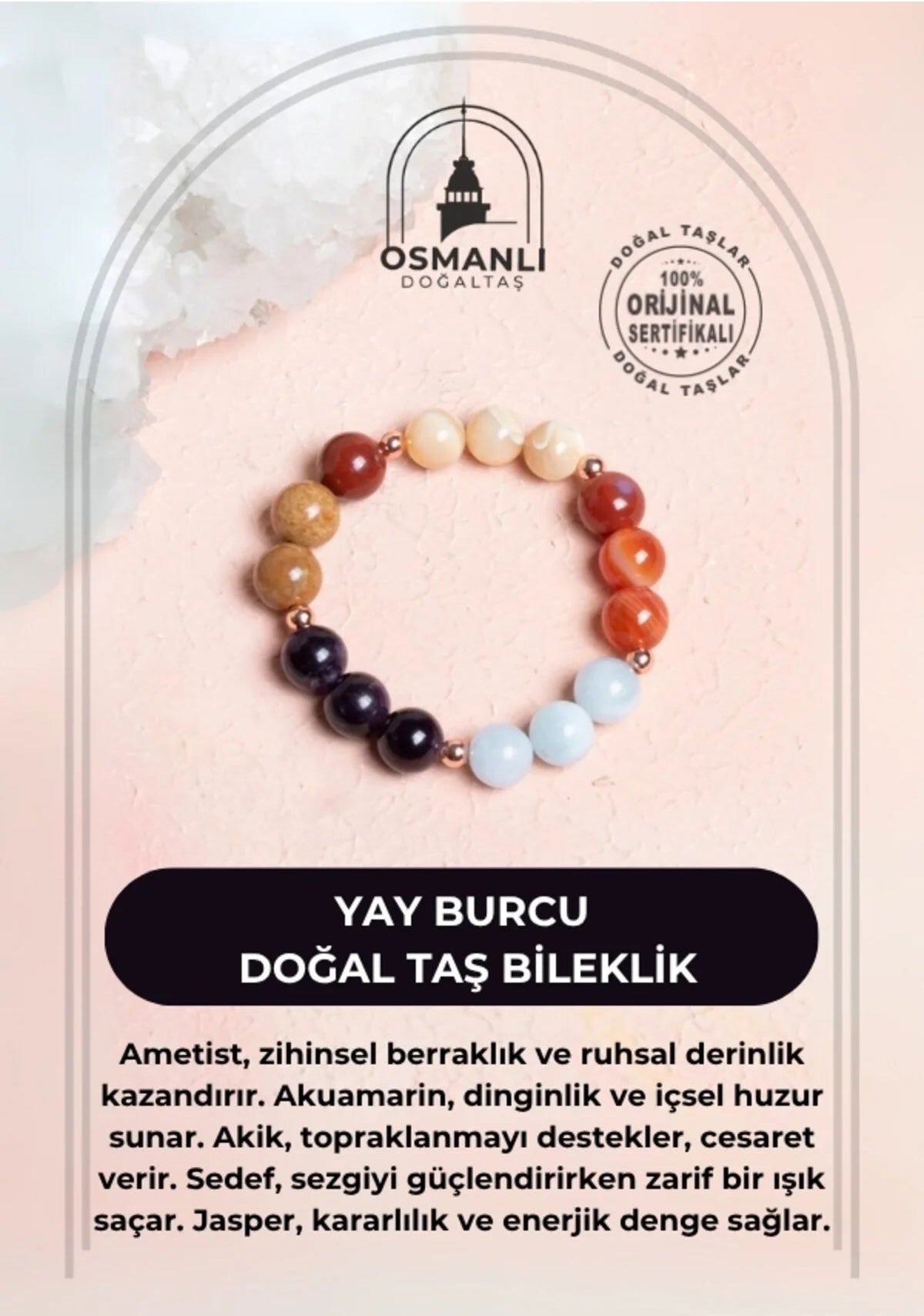 Sertifikalı Burç Doğal Taş Bileklik /Yay Burcu