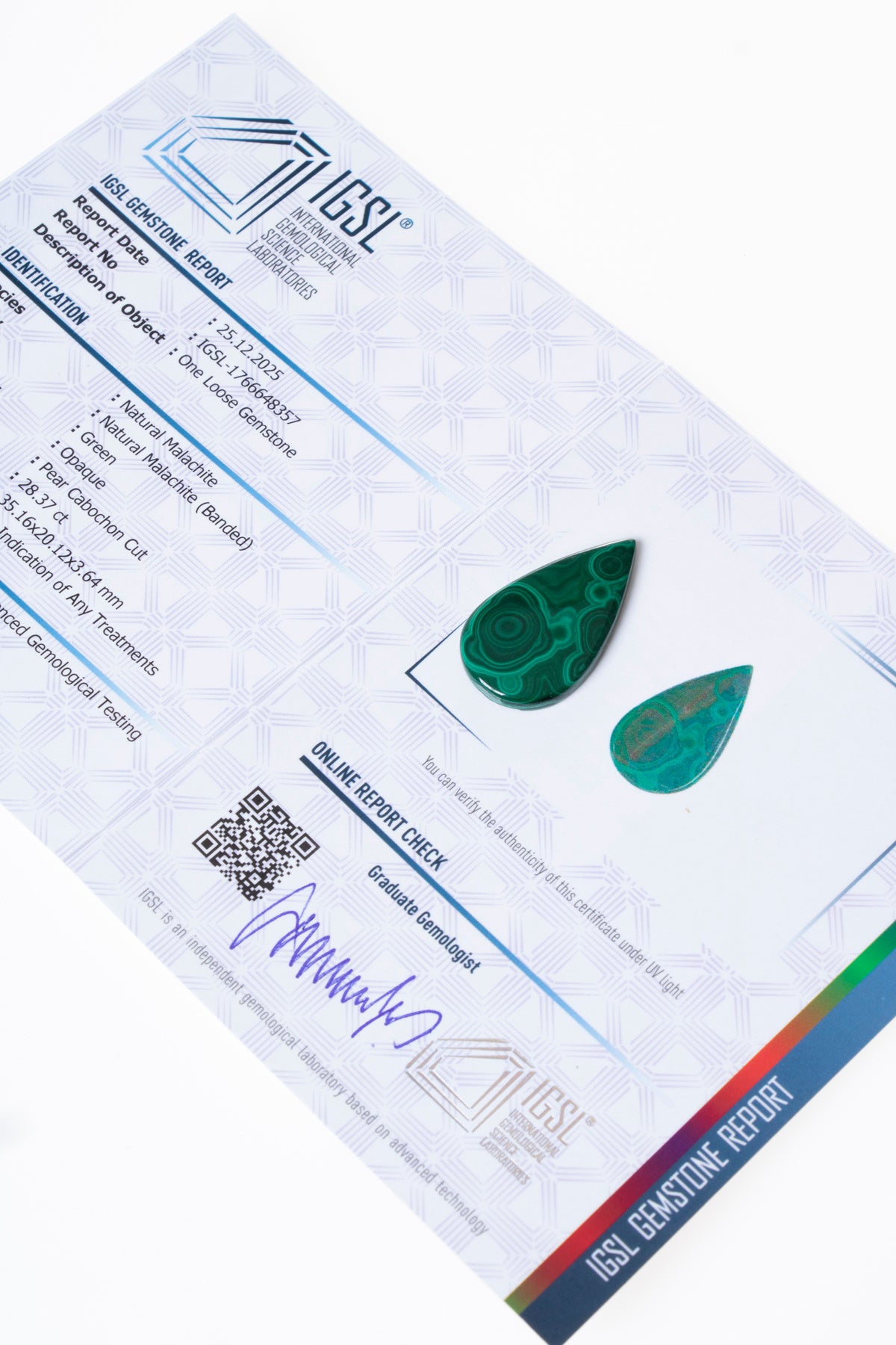 Sertifikalı Damla Malahit Kabaşon (S.K:338)