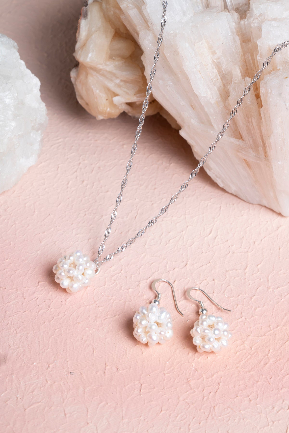 Sertifikalı İnci Doğal Taş Kolye Küpe Set