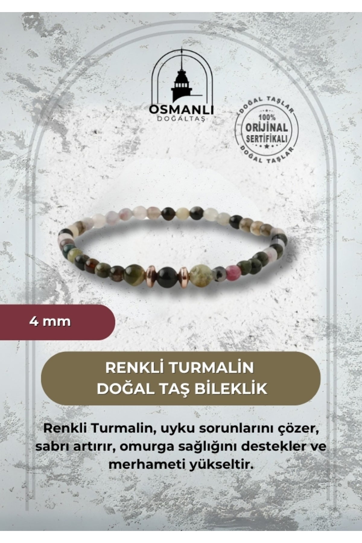 Renkli Turmalin 4mm Doğal Taş Bileklik