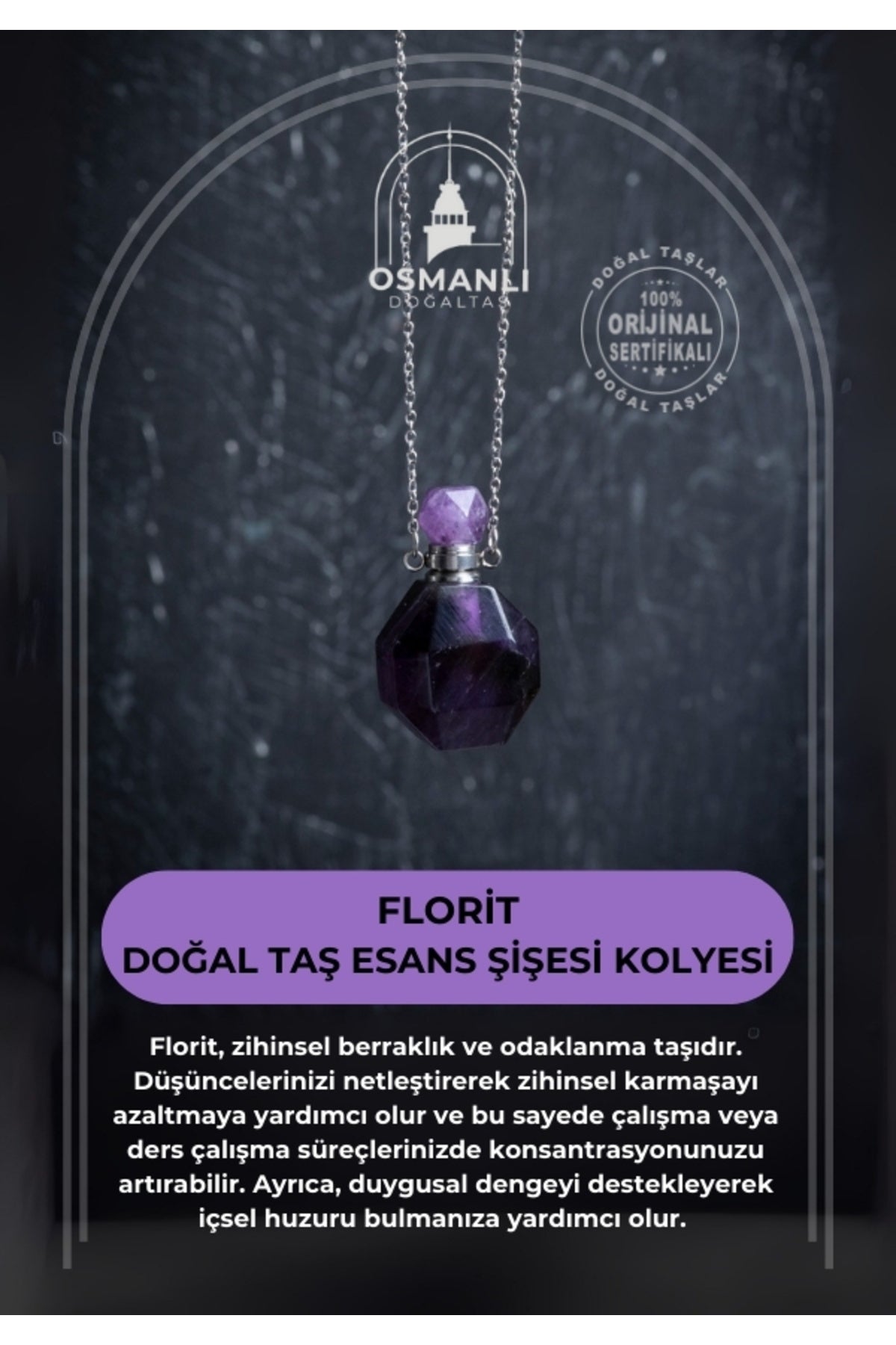 Sertifikalı Florit Doğal Taş Esans Şişesi Kolye