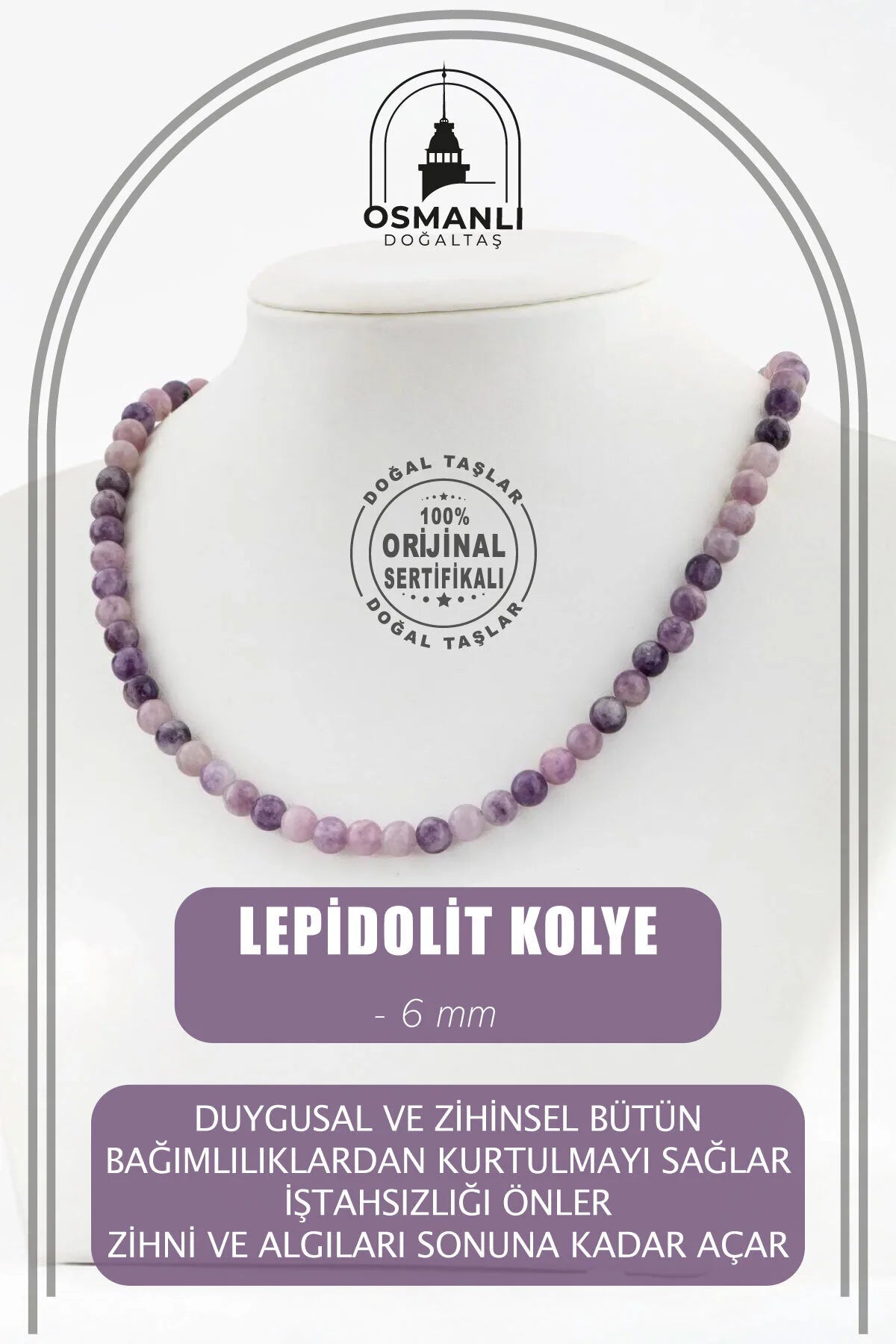 Lepidolit 6 mm Dizi Doğal Taş Kolye
