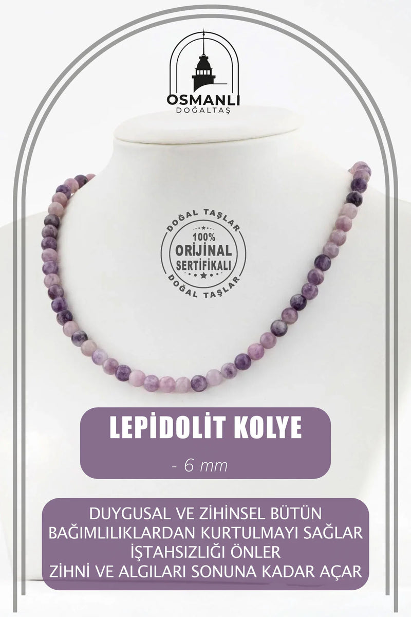 Lepidolit 6 mm Dizi Doğal Taş Kolye