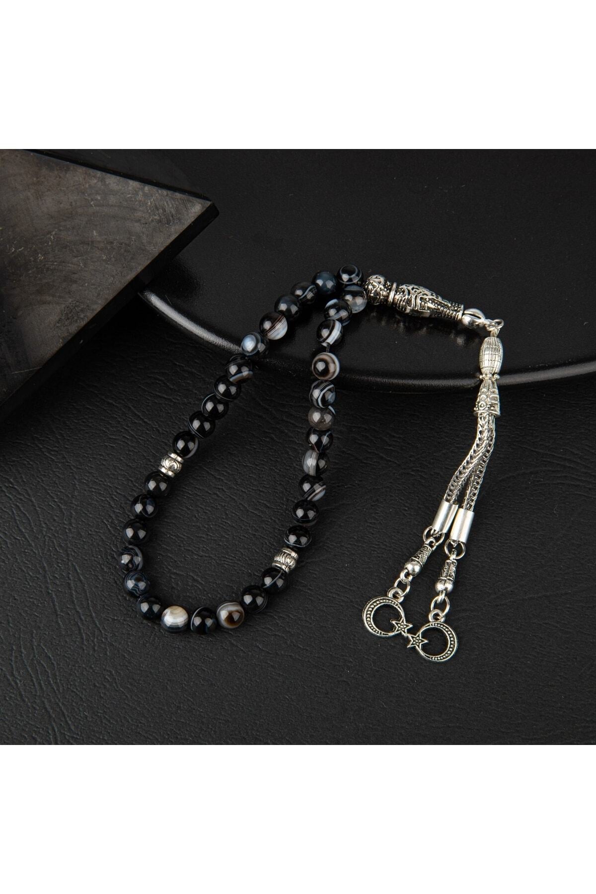 Siyah Göz Akik Doğal Taş Tesbih 33lük - 6mm