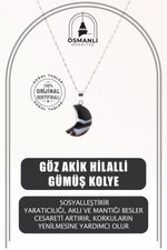 Göz Akik Doğal Taş Hilalli Kolye, Gümüş Zincir