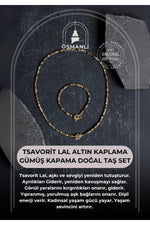 Sertifikalı Tsavorit Lal Altın Kaplama Gümüş Kapama Doğal Taş Set