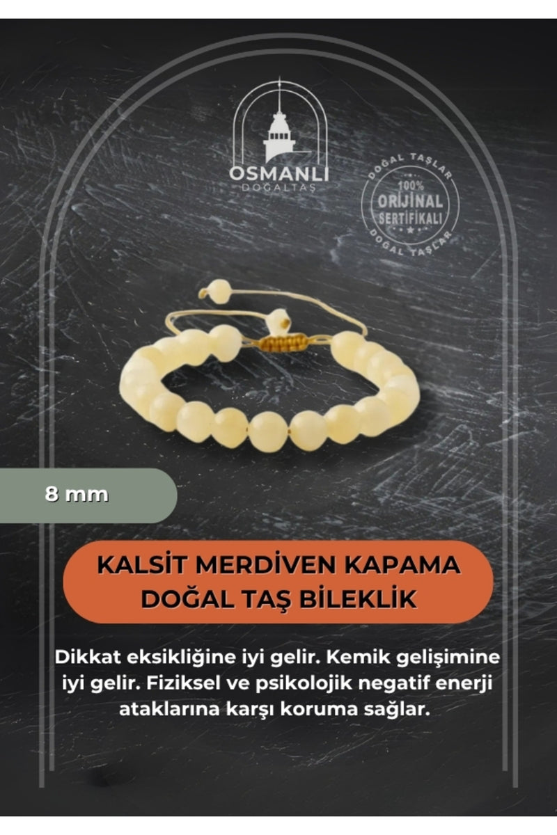Kalsit 8mm Merdiven Kapama Doğal Taş Bileklik