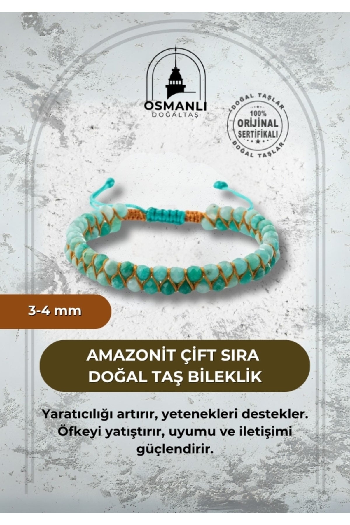 Amazonit 3-4mm Çift Sıra Doğal Taş Bileklik