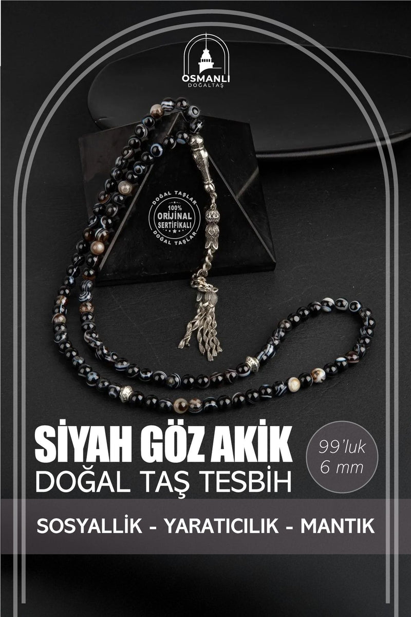 Siyah Göz Akik Doğal Taş Tesbih 99luk - 6mm