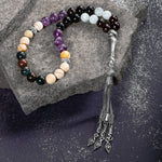 Koç Burcu Tesbih Akuamarin, Ametist, Bordo Granat Lal, Kan Taşı, Sarı Jasper, Siyah Göz Akik