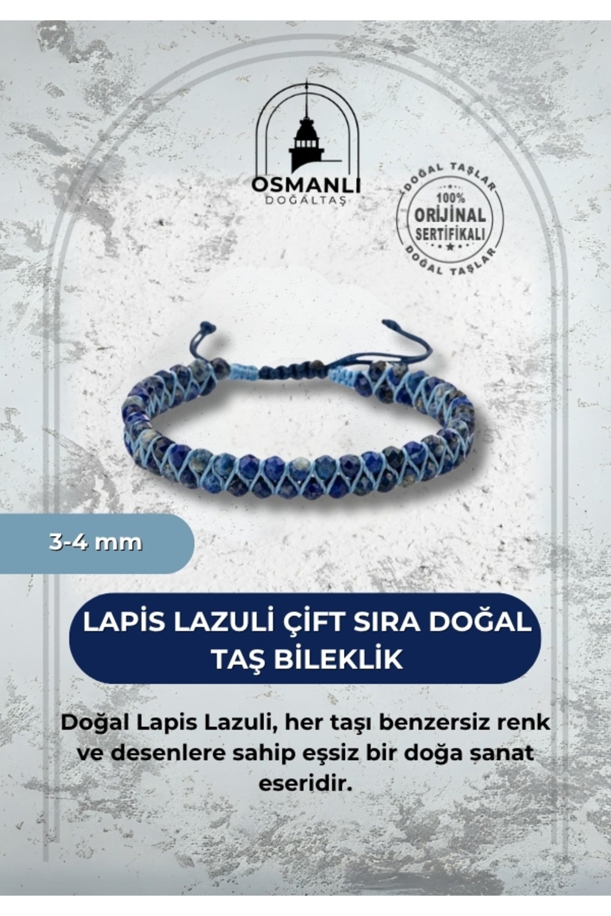 Lapis Lazuli 3-4mm Çift Sıra Doğal Taş Bileklik