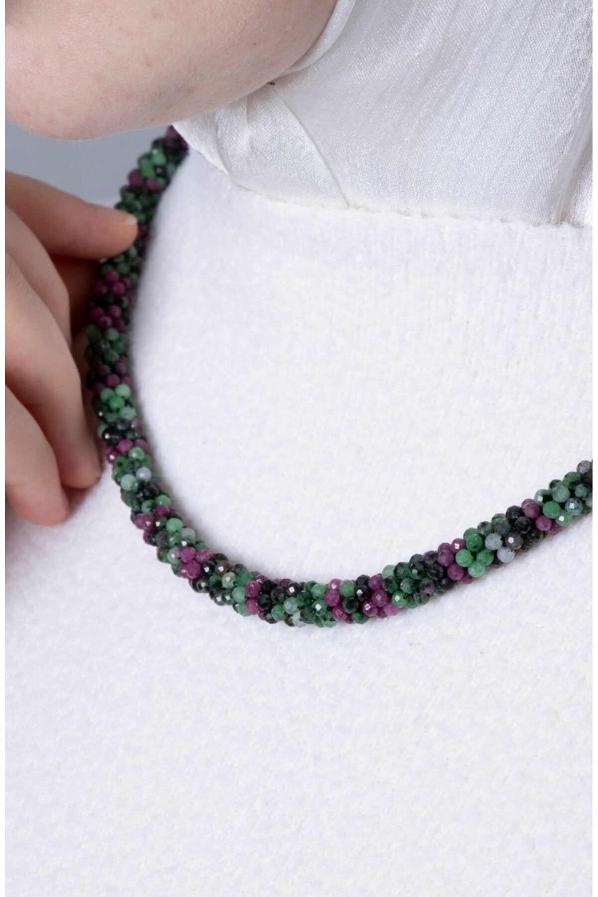 Sertifikalı El İşçiliği Örme Anyolit Gümüş Kapama Kolye (SK:415)