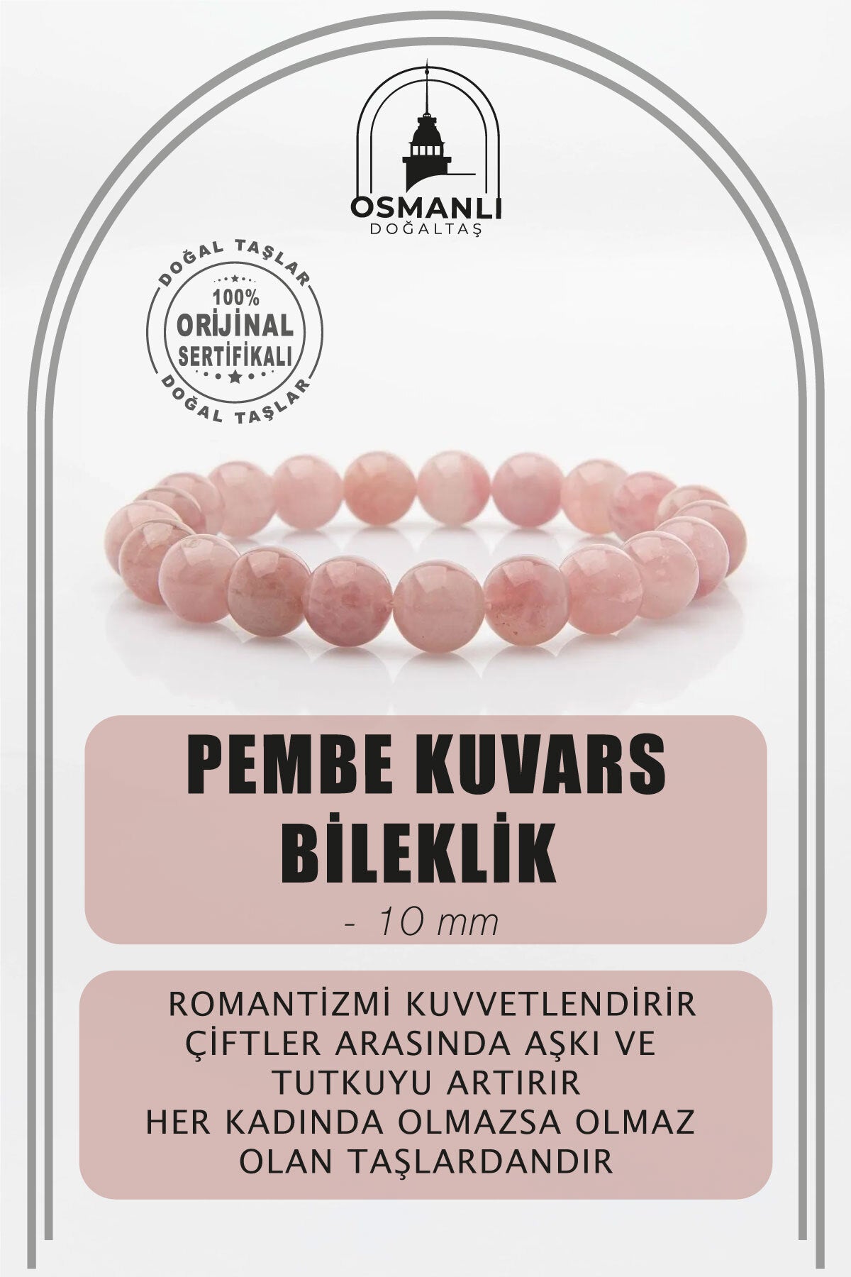 Pembe Kuvars (gül Kuvars) 10mm Doğal Taş Bileklik