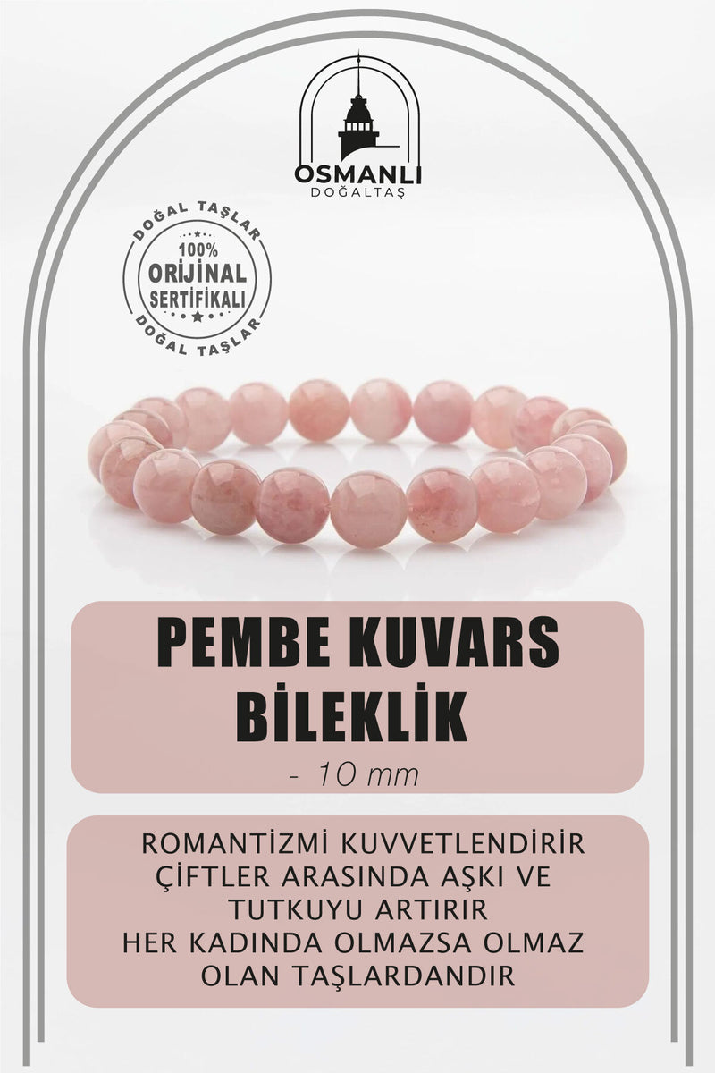 Pembe Kuvars (gül Kuvars) 10mm Doğal Taş Bileklik