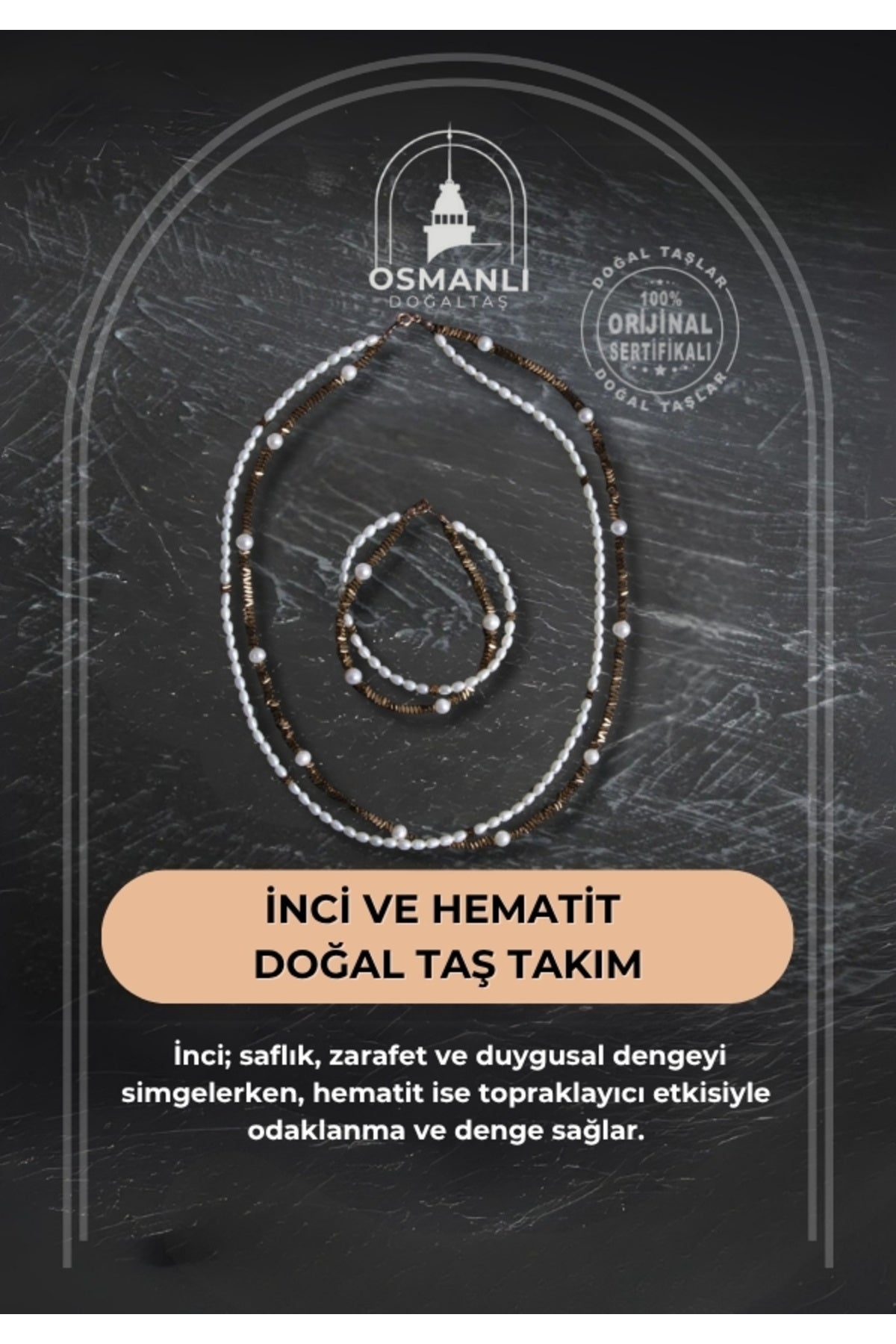 Sertifikalı İnci ve Hematit Doğaltaş Takım