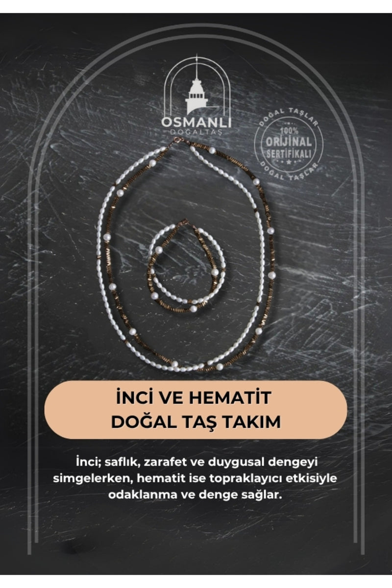 Sertifikalı İnci ve Hematit Doğaltaş Takım
