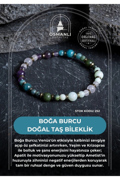 Sertifikalı Boğa Burcu Doğal Taş Bileklik (SK:252)