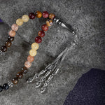 Aslan Burcu Tesbih Bronzit, Dumortierit, Güneş Taşı, Jasper, Kalsit, Siyah Göz Akik