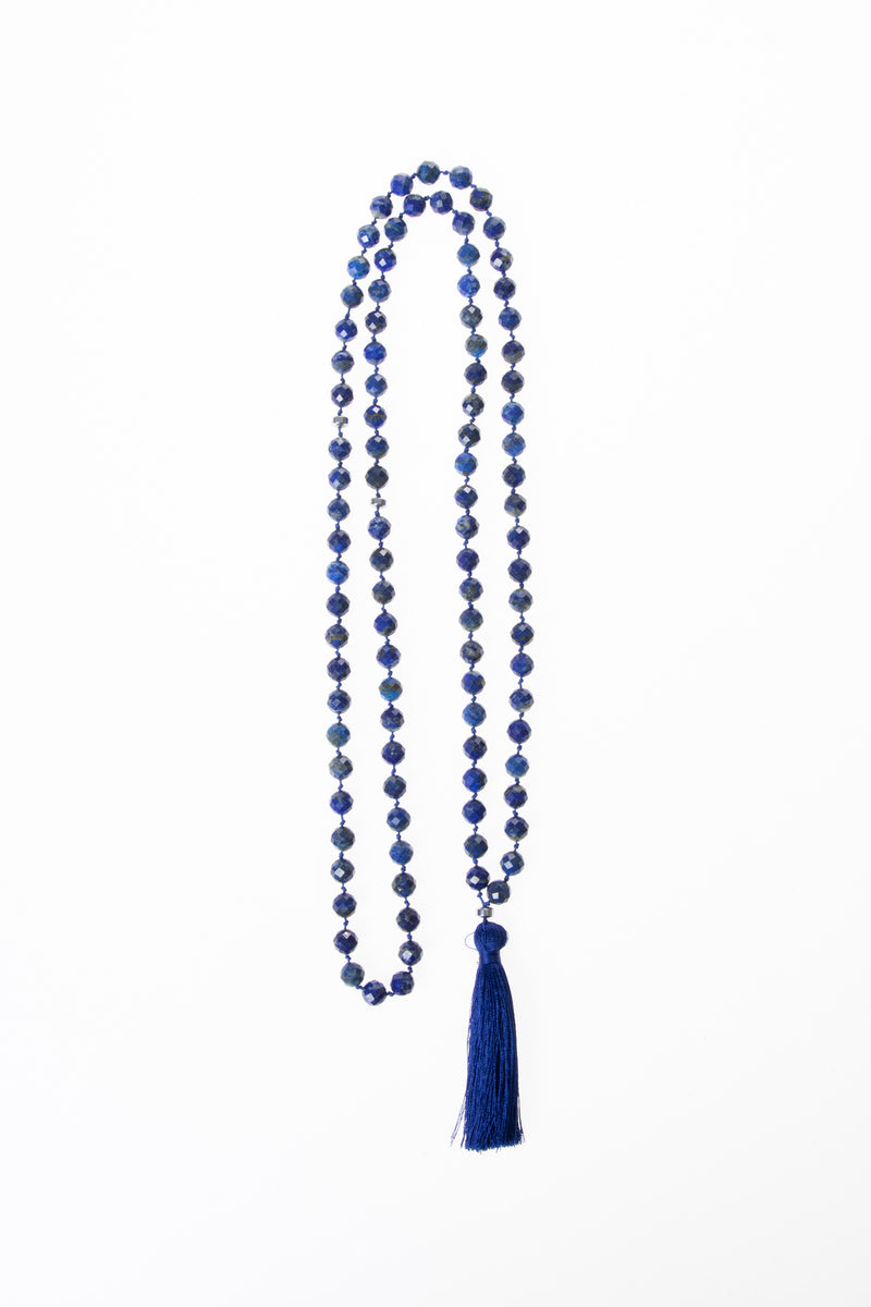 Sertifikalı Lapis Lazuli Elmas Kesim Fasetli Doğal Taş Tesbih Kolye 99luk - 8mm (SK:287)