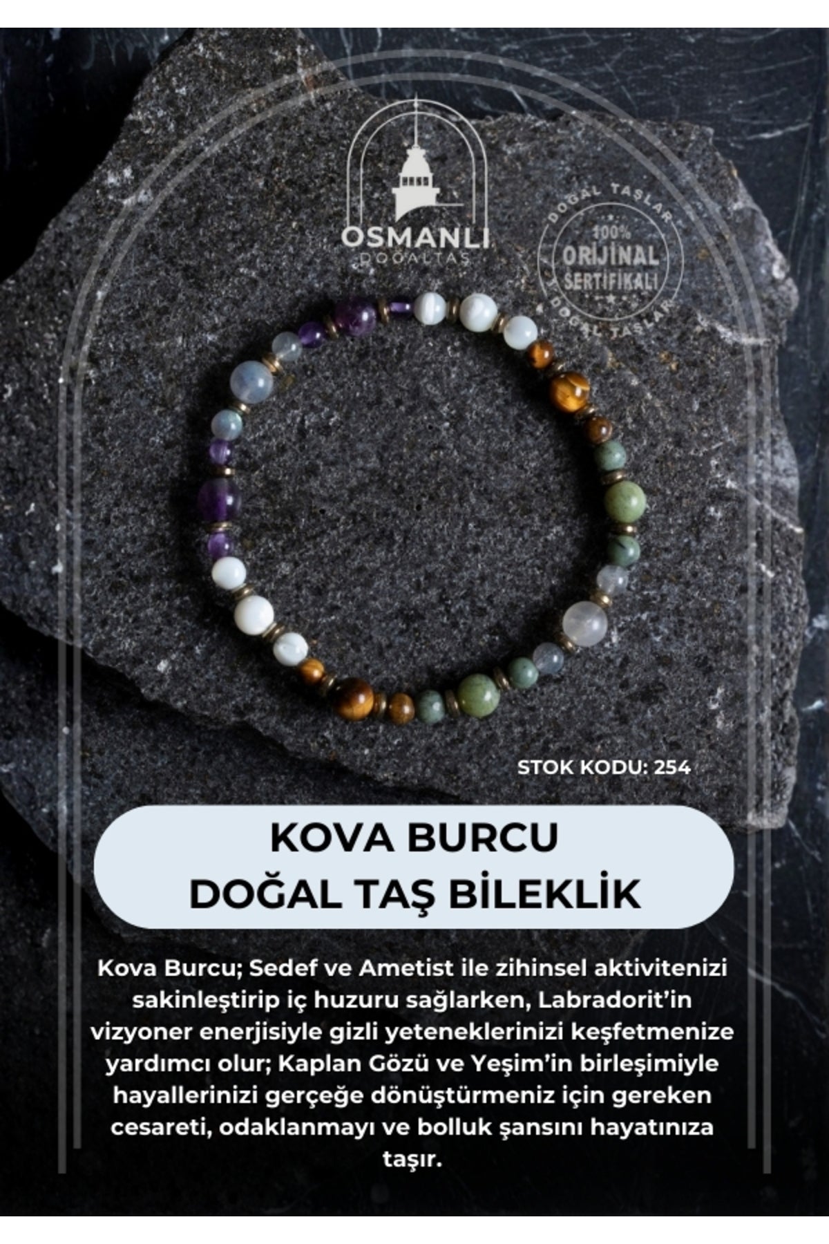 Sertifikalı Kova Burcu Doğal Taş Bileklik (SK:254)
