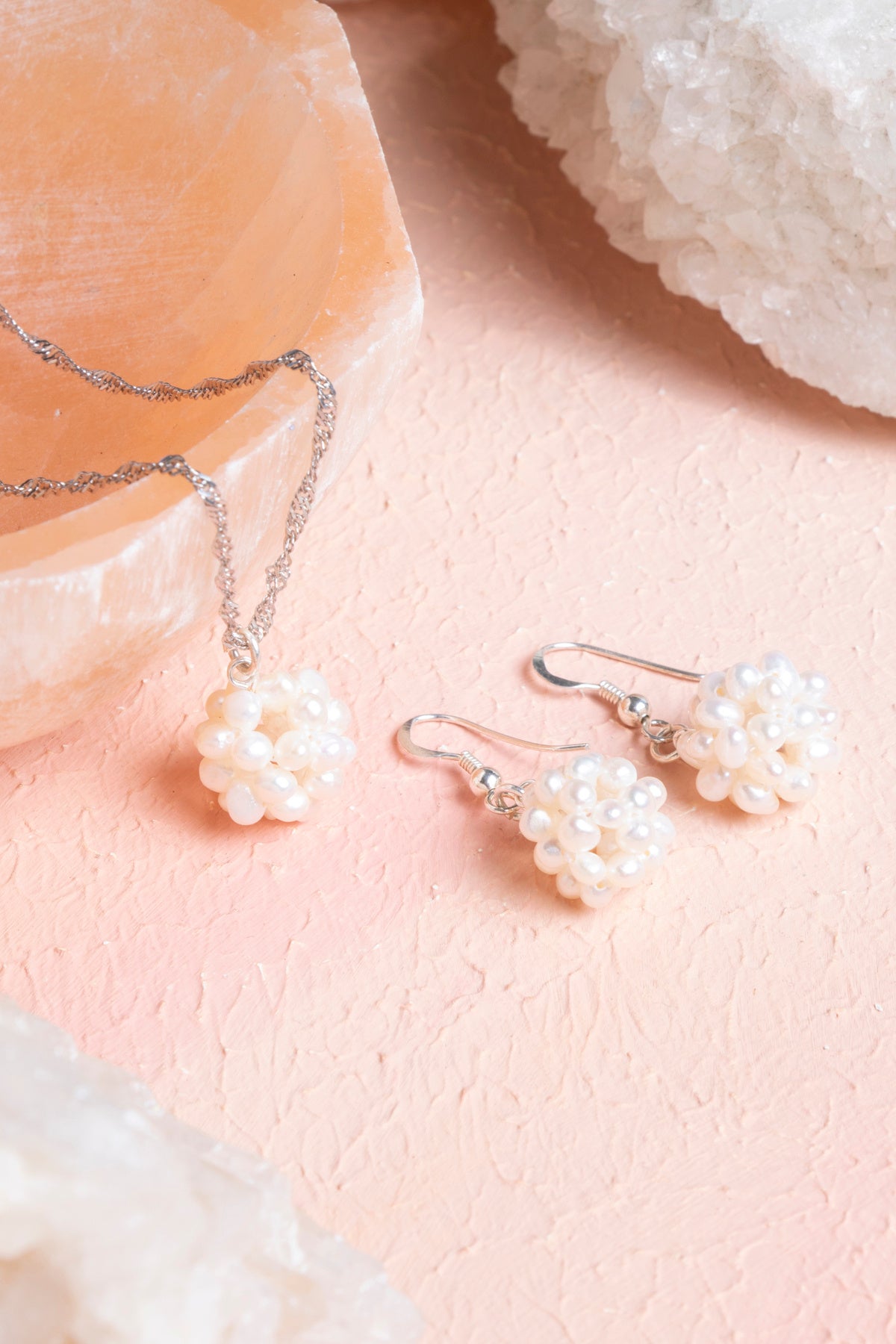 Sertifikalı İnci Doğal Taş Kolye Küpe Set