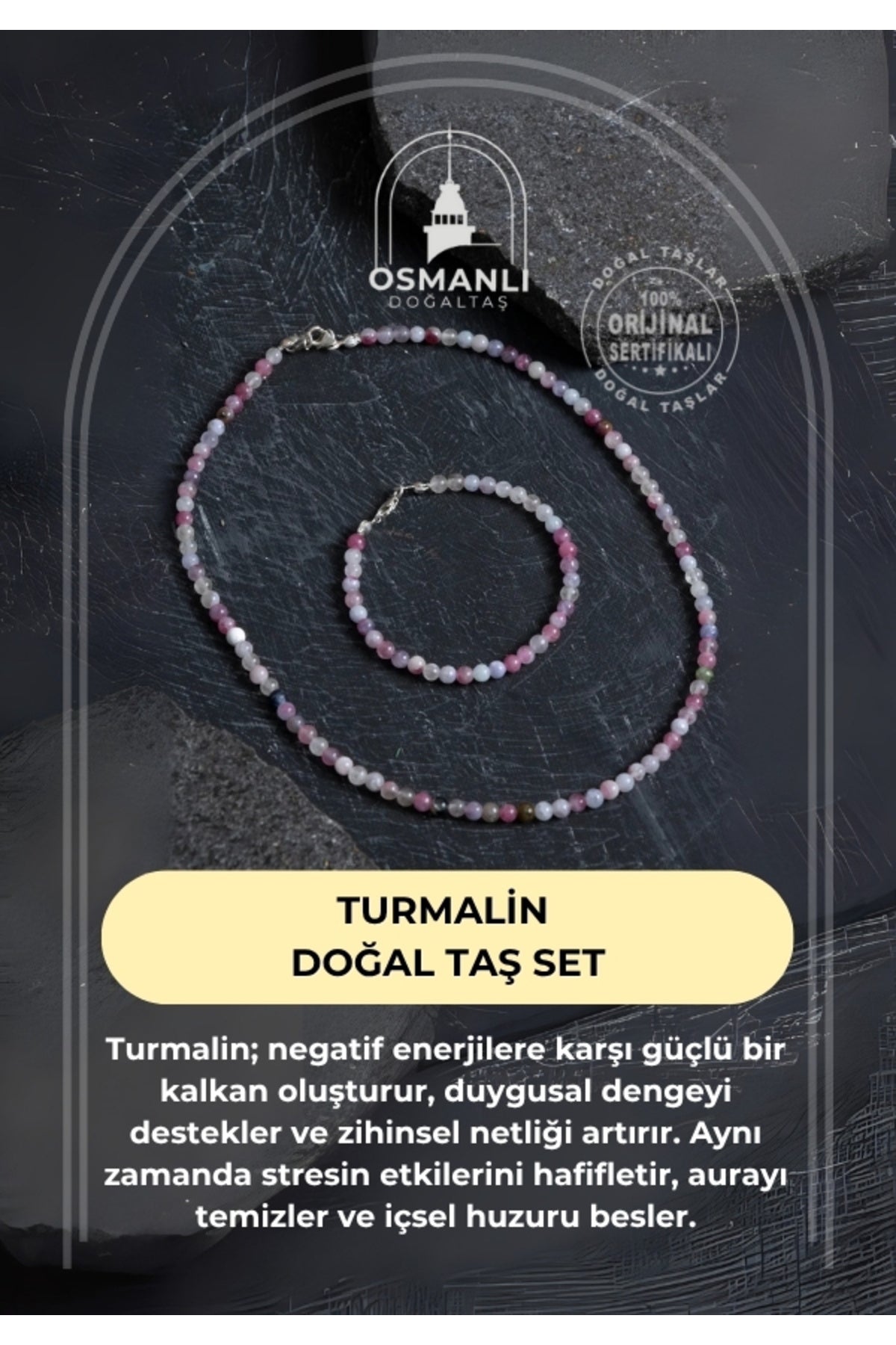 Sertifikalı Turmalin Doğal Taş Set