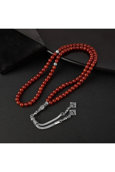 Kırmızı Akik Doğal Taş Tesbih 99luk - 6mm