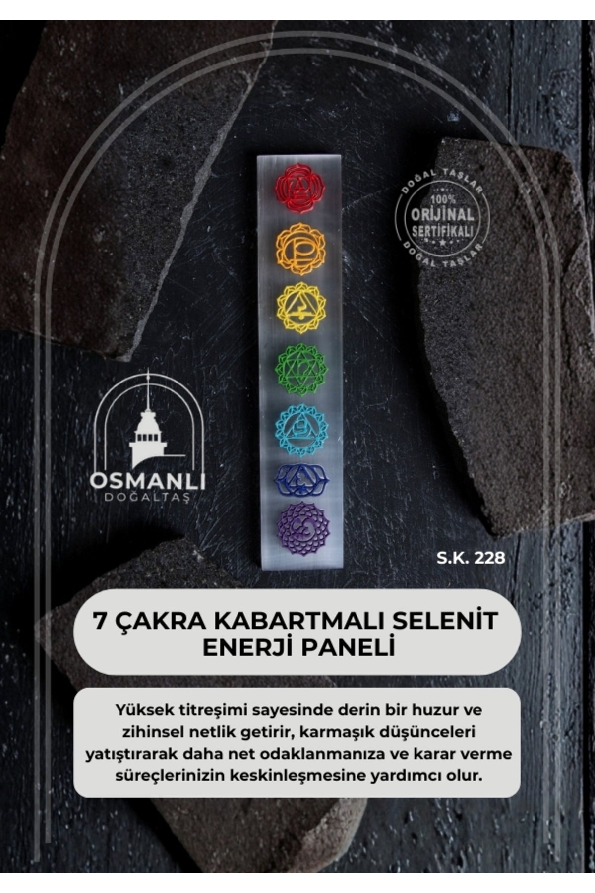 7 Çakra Kabartmalı Selenit Enerji Paneli (S.K. 228)