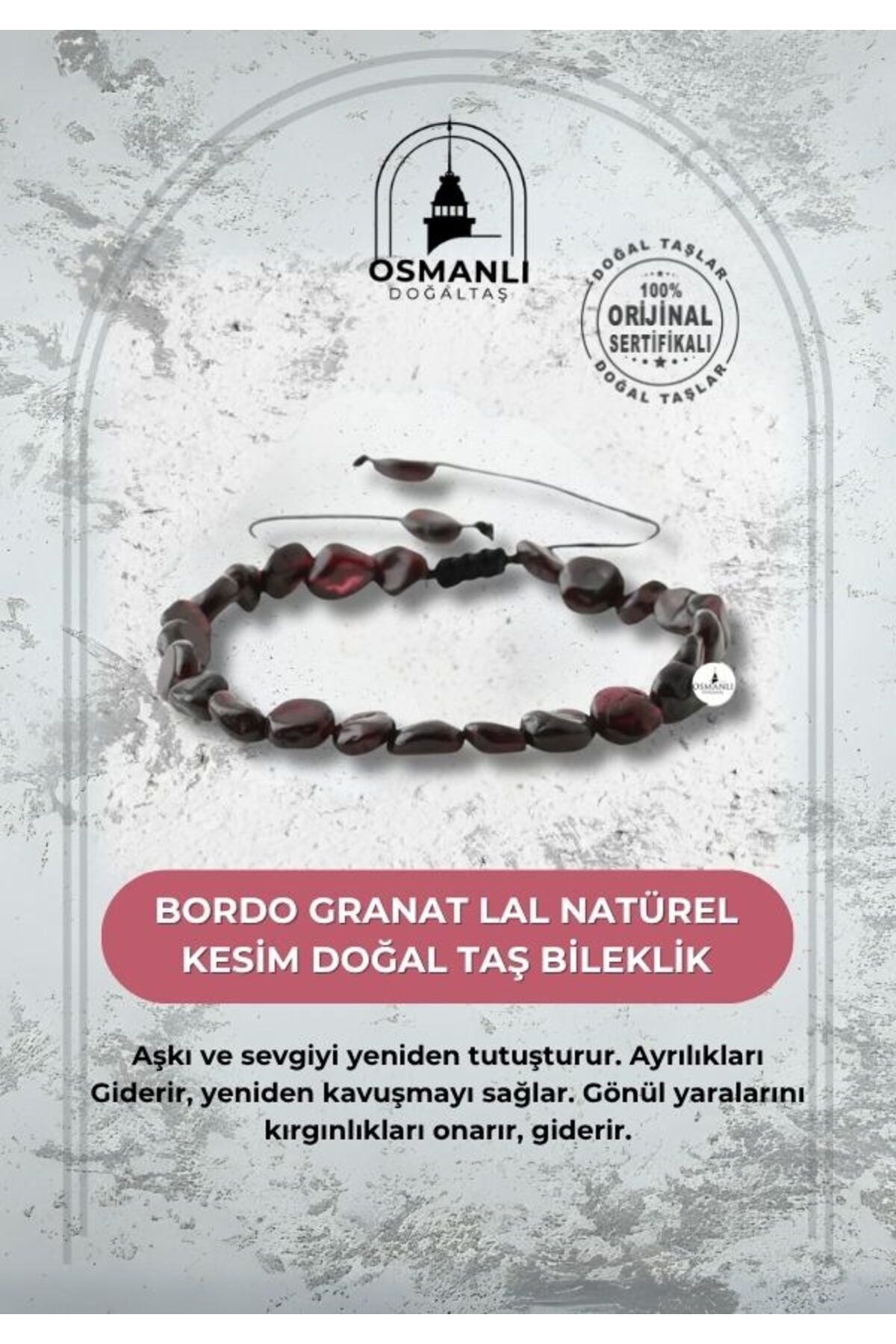 Bordo Granat Lal Natürel Kesim Doğal Taş Bileklik