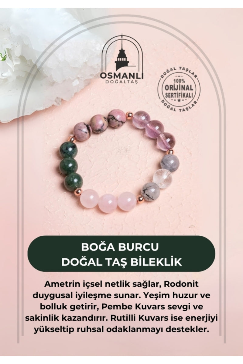 Sertifikalı Boğa Burcu Doğal Taş Bileklik