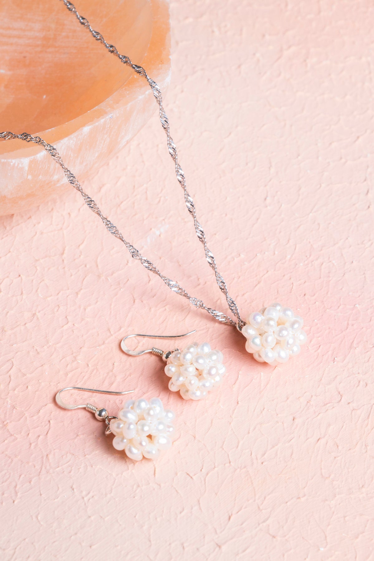 Sertifikalı İnci Doğal Taş Kolye Küpe Set