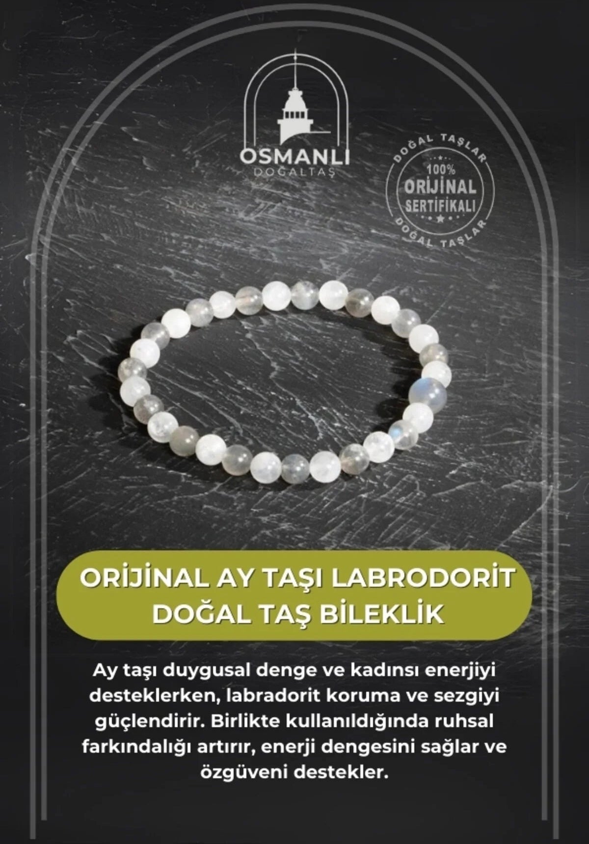 Sertifikalı Orijinal Ay Taşı Labrodorit Doğal Taş Bileklik