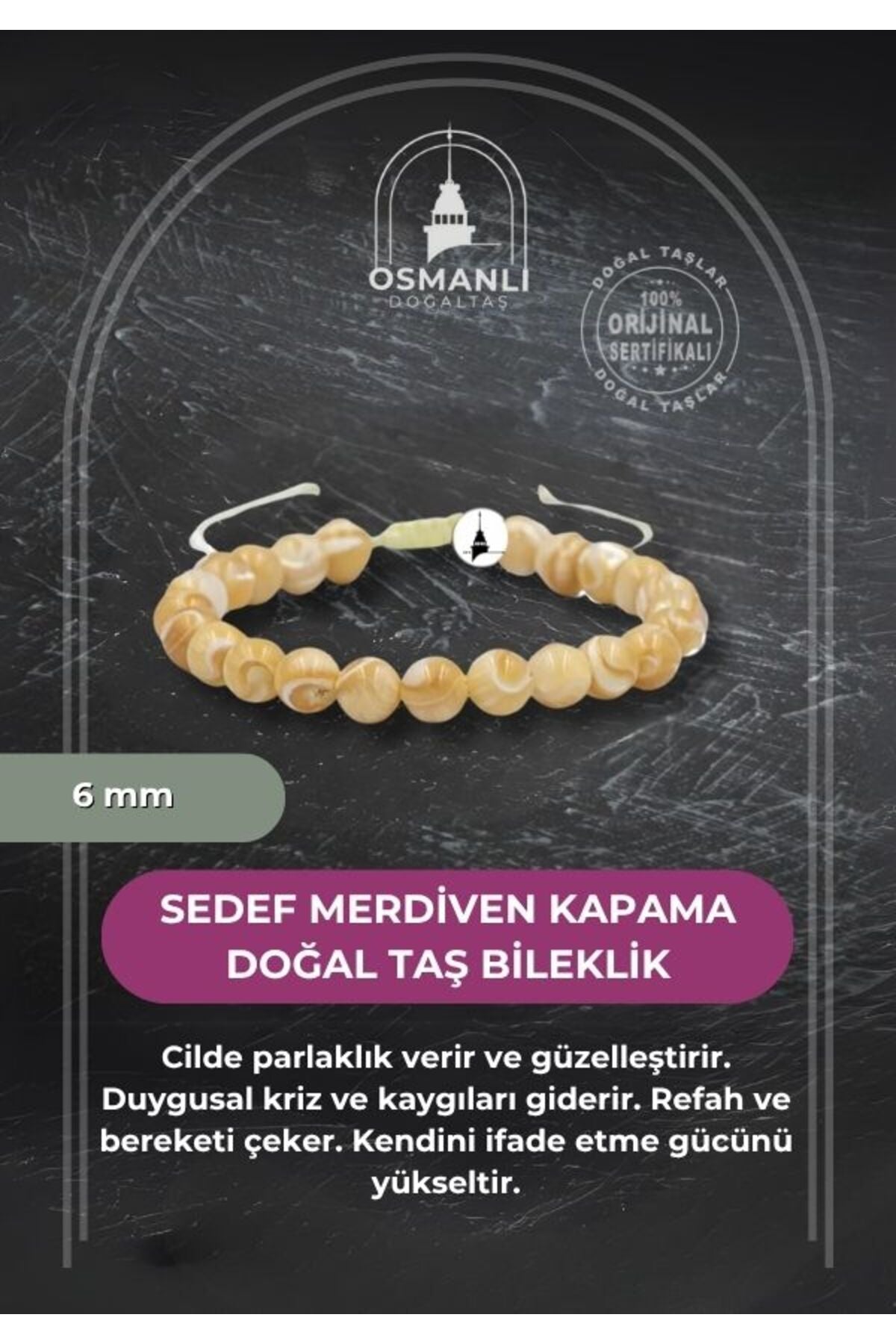 Sedef 6mm Merdiven Kapama Doğal Taş Bileklik