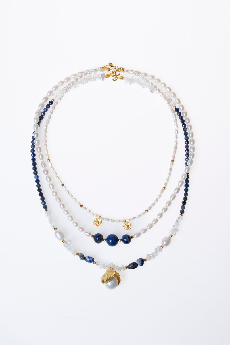 Sertifikalı İnci, Lapis Lazuli, Hematit Gümüş Aparatlı Doğal Taş Kolye (SK:018)