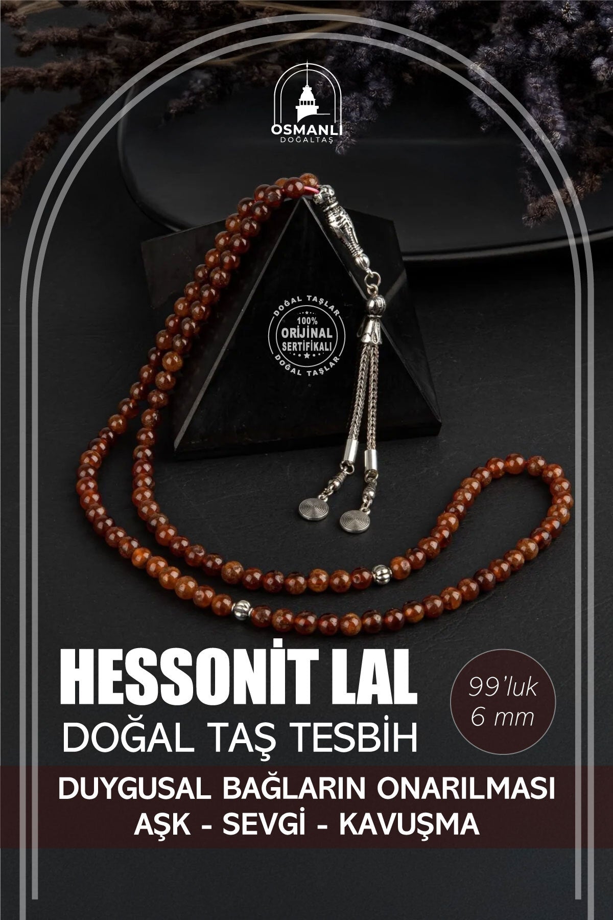 Hessonit Lal Doğal Taş Tesbih 99luk - 6mm