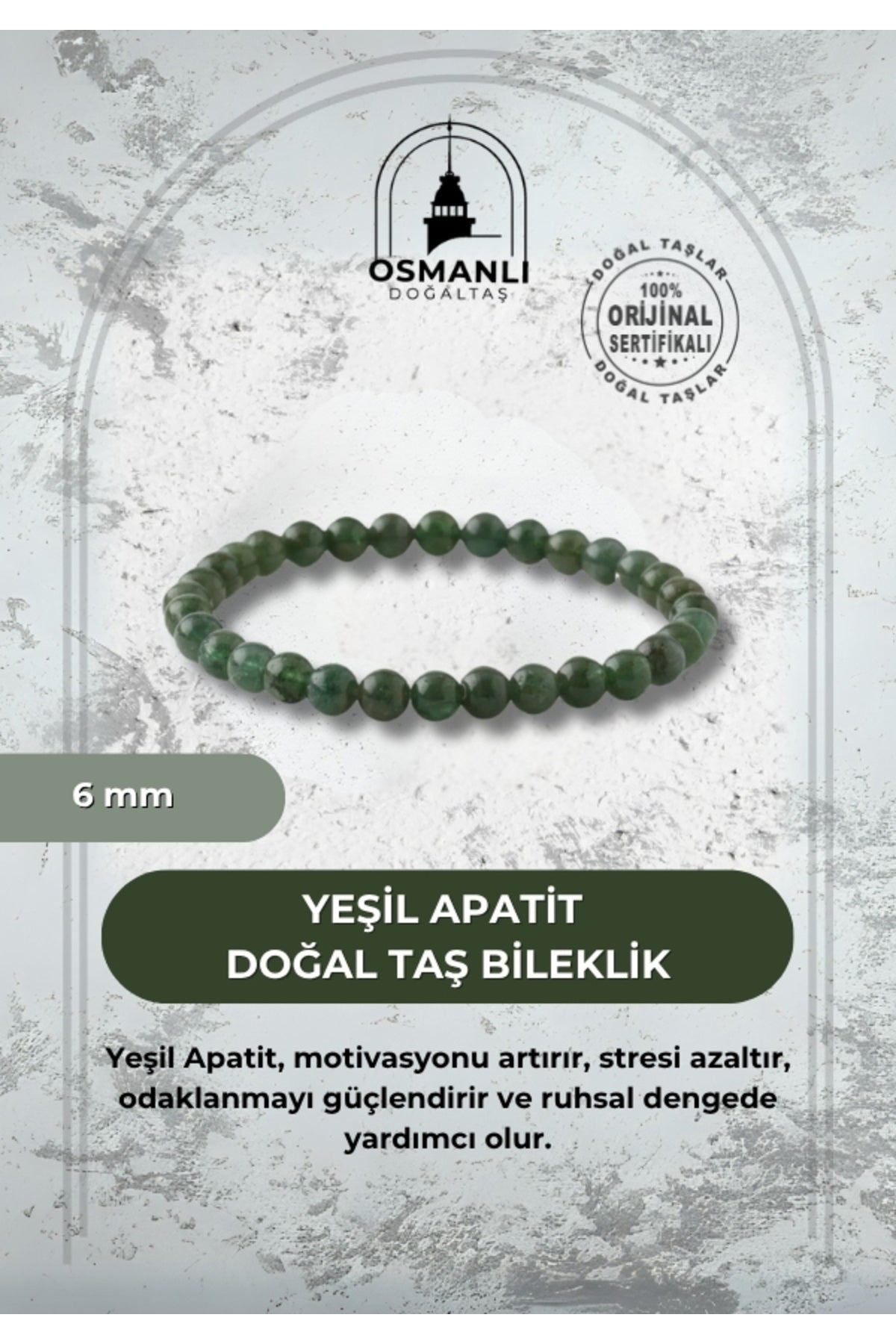 Yeşil Apatit 6mm Doğal Taş Bileklik