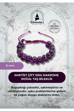 Ametist 8mm Çift Sıra Makrome Doğal Taş Bileklik
