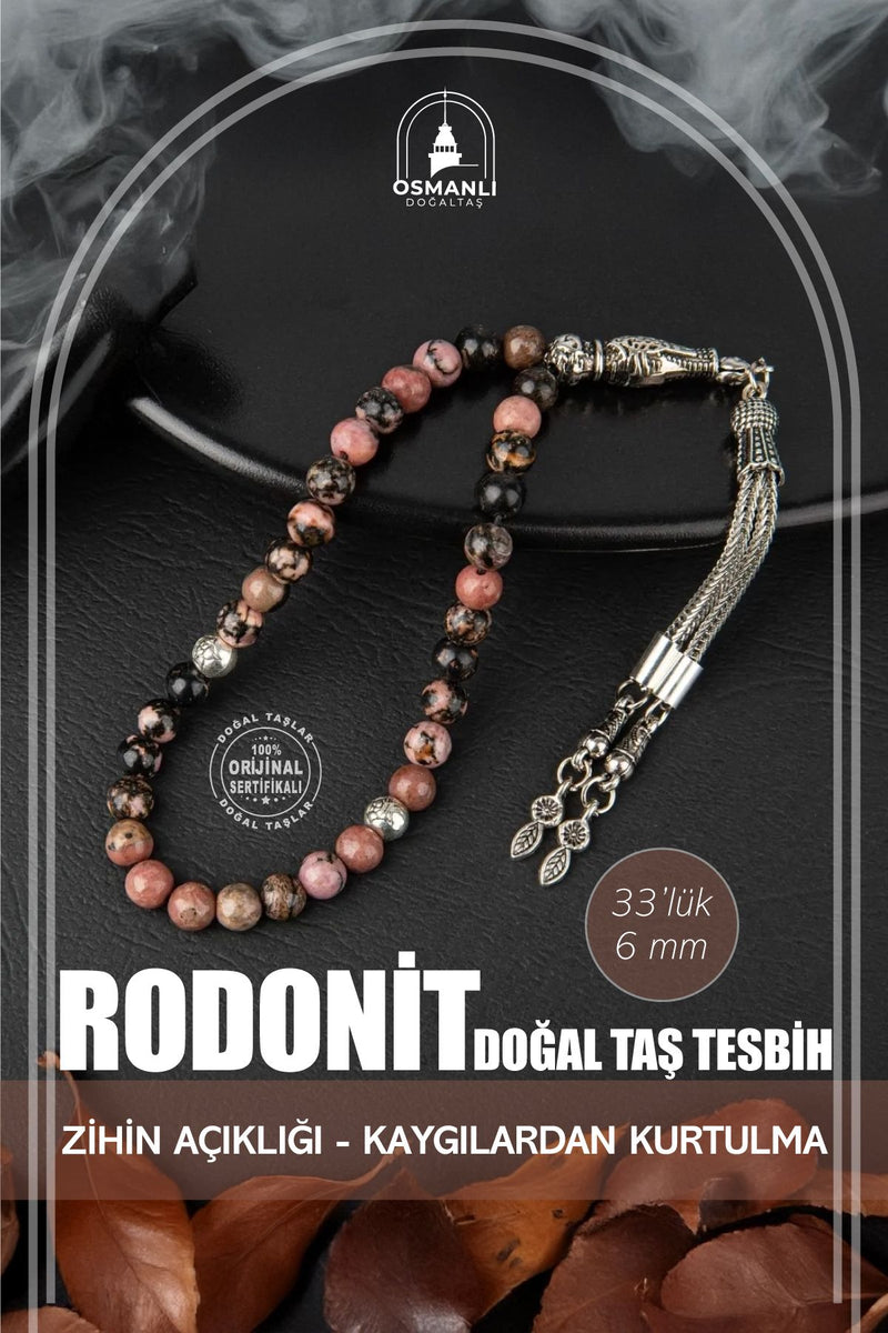 Rodonit Doğal Taş Tesbih 33lük - 6mm