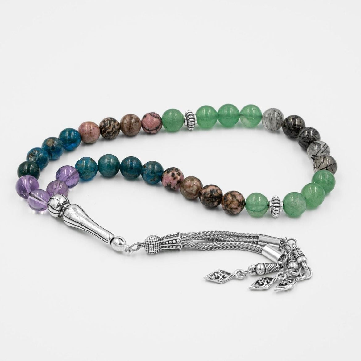 Boğa Burcu Tesbih Ametrin, Mavi Apatit, Rodonit, Rutilli Kuvars, Yeşil Aventurin