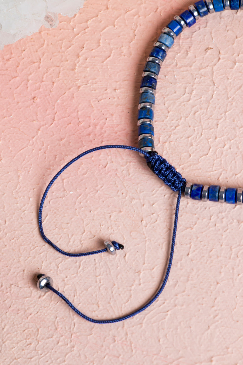 Sertifikalı Lapis Lazuli, Hematit, Doğal Taş Makrome Bileklik (SK:075)